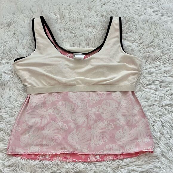 Disney Mickey Mouse Tankini swimsuit top pink tropical flowers shelf bra size 12 - Picture 5 of 7